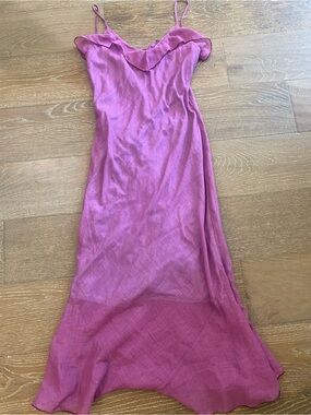 Vintage 90s Y2K Melissa Fuschia purple Pink Ruffled Midi Textured Slip Dress S